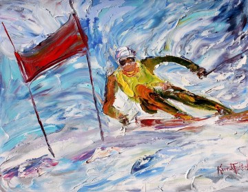 スポーツ Painting - ダウンヒル スキー レーサー印象派